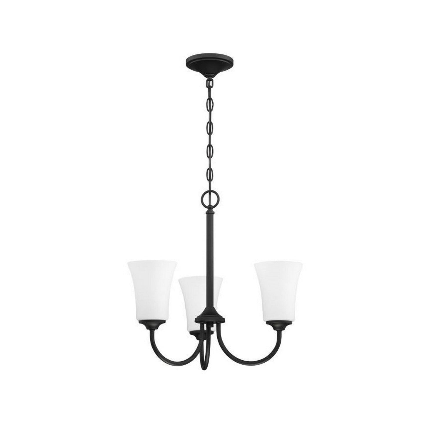 Craftmade Gwyneth 20" 3-Light Flat Black Chandelier With White Frosted Glass Shades