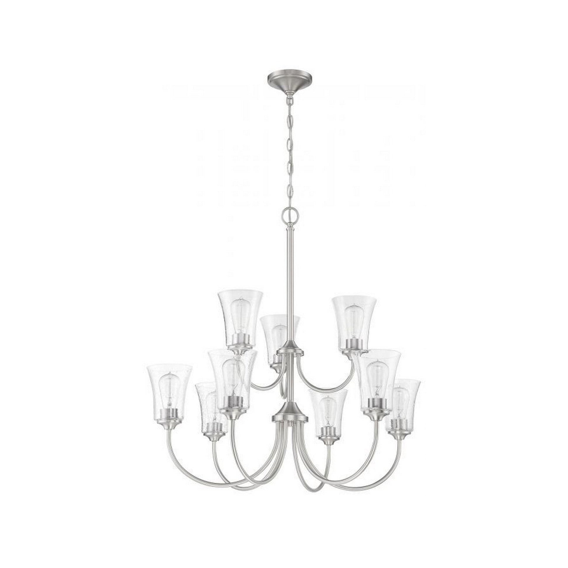 Craftmade Gwyneth 32" 9-Light 2-Tier Brushed Polished Nickel Chandelier With Clear Seeded Glass Shades