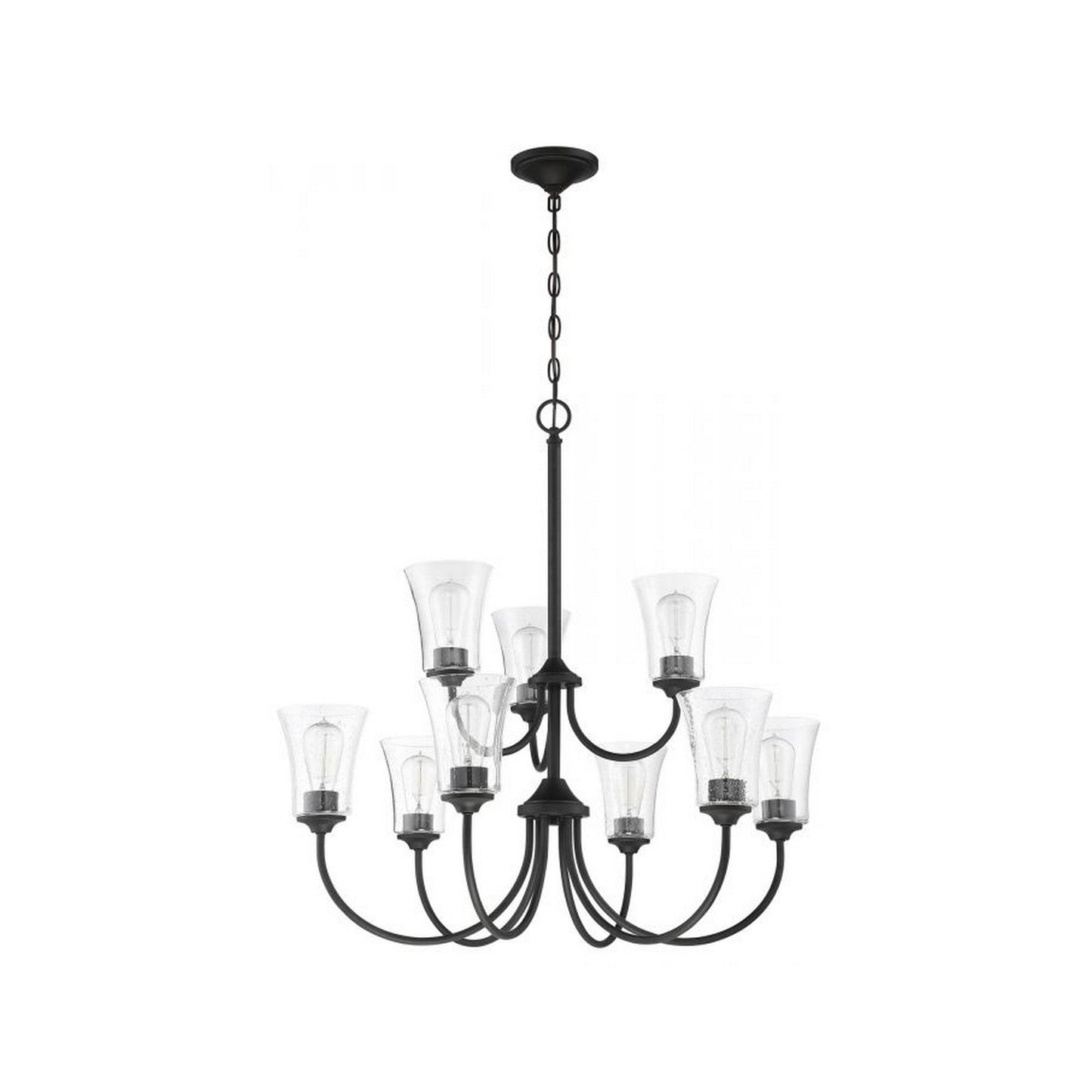 Craftmade Gwyneth 32" 9-Light 2-Tier Flat Black Chandelier With Clear Seeded Glass Shades