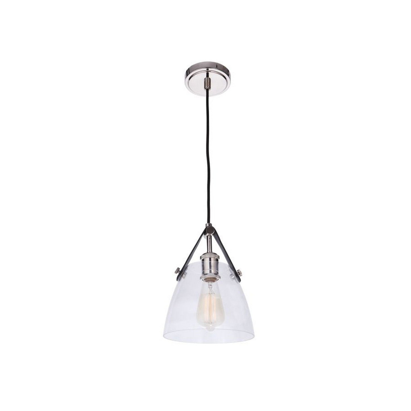 Craftmade Hagen 8" 1-Light Polished Nickel Pendant Light With Clear Glass Shade and Leather Accent