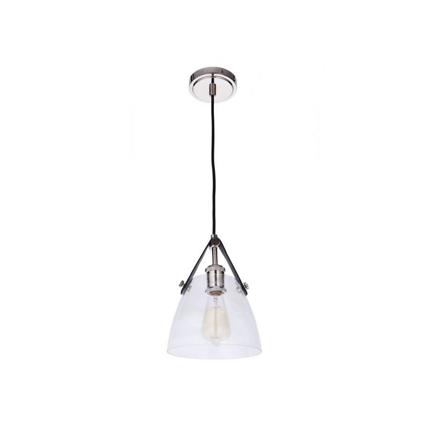 Craftmade Hagen 8" 1-Light Polished Nickel Pendant Light With Clear Glass Shade and Leather Accent