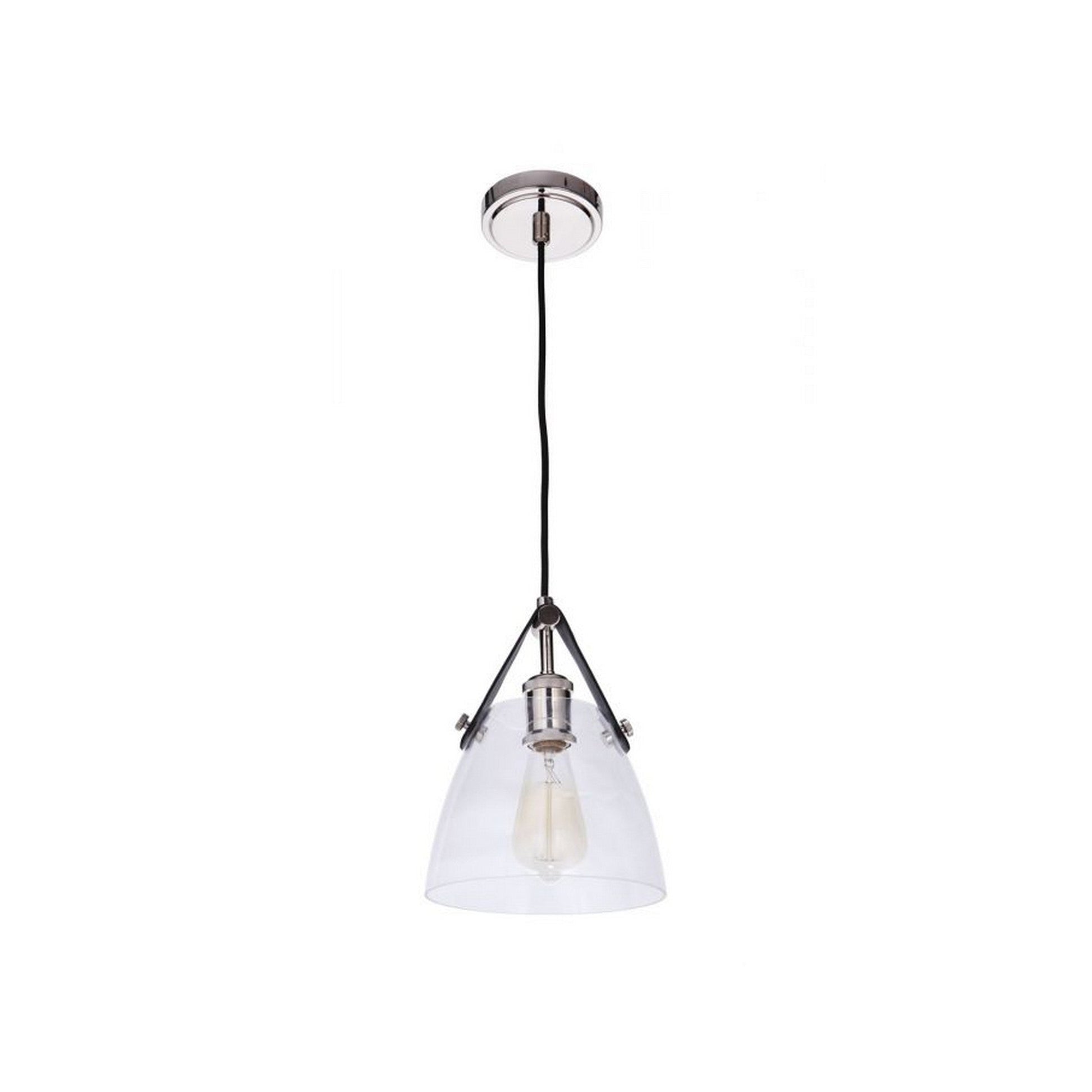 Craftmade Hagen 8" 1-Light Polished Nickel Pendant Light With Clear Glass Shade and Leather Accent