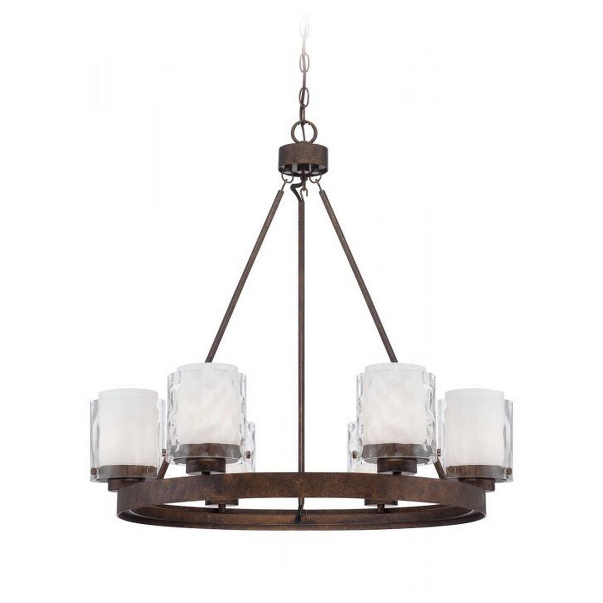 Craftmade Kenswick 29" 6-Light Peruvian Bronze Chandelier With Clear Outer and White Inner Glass Shades