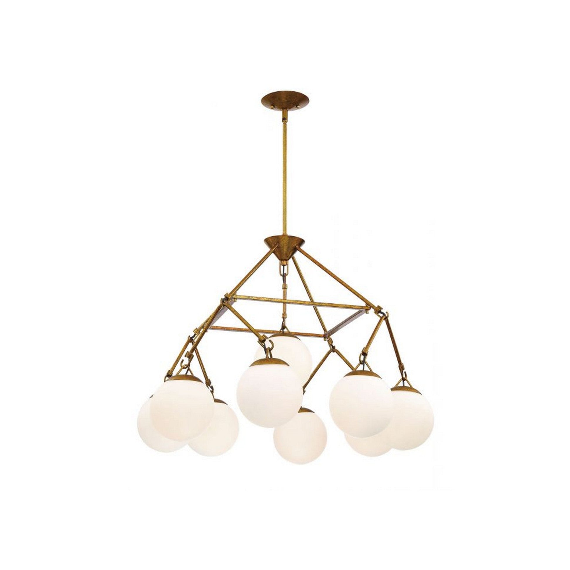 Craftmade Orion 30" 9-Light Patina Aged Brass Chandelier With White Frosted Globe Shades