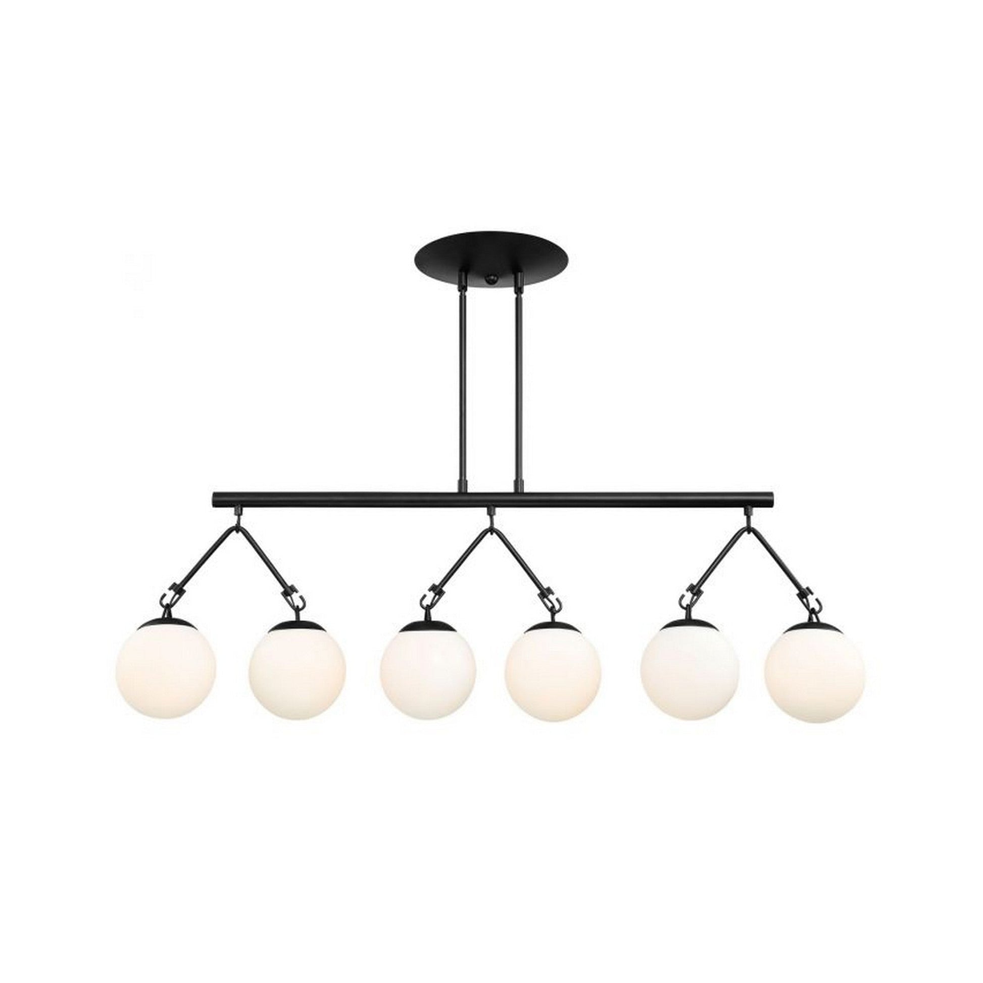 Craftmade Orion 45" 6-Light Flat Black Kitchen Island Light With White Frosted Globe Shades
