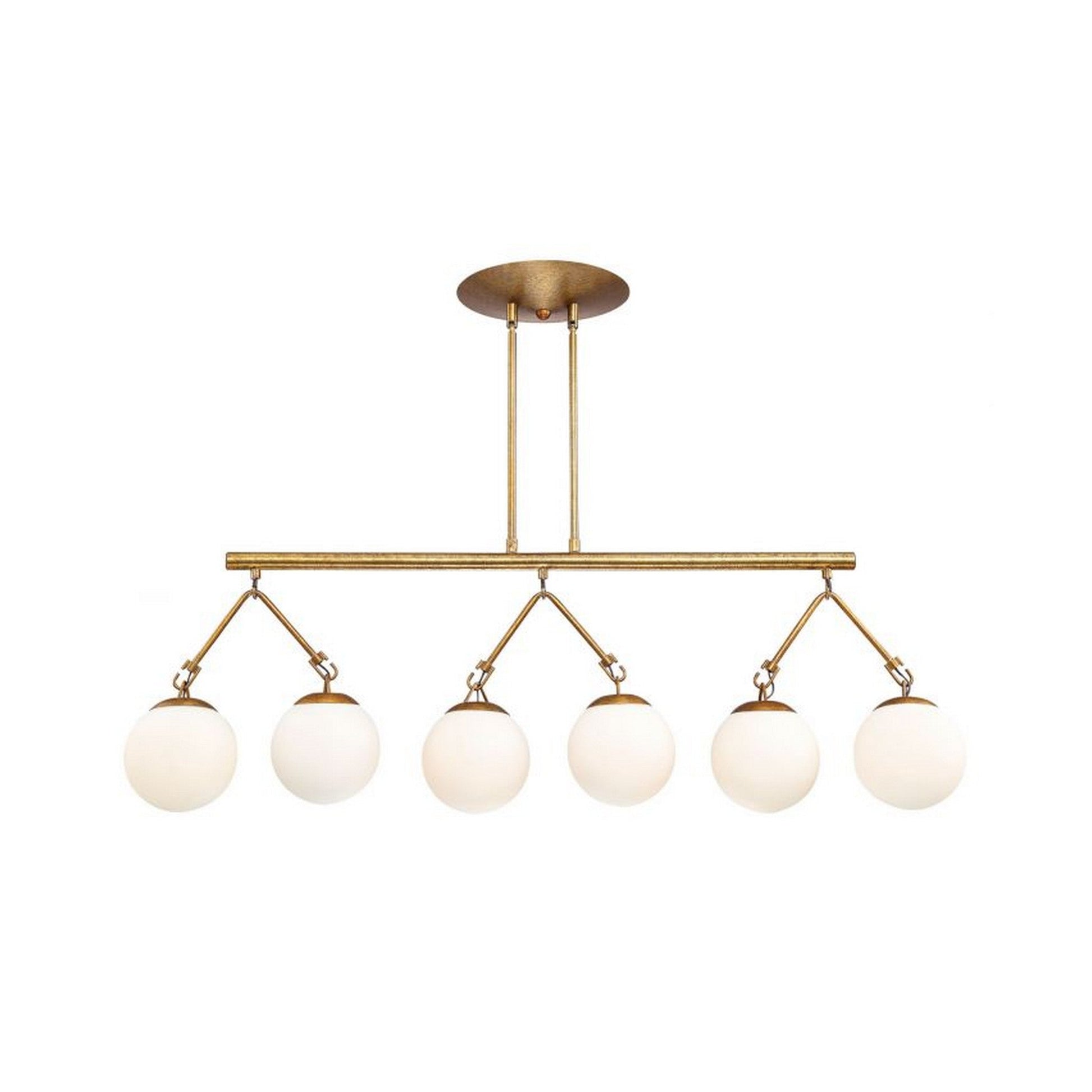 Craftmade Orion 45" 6-Light Patina Aged Brass Kitchen Island Light With White Frosted Globe Shades