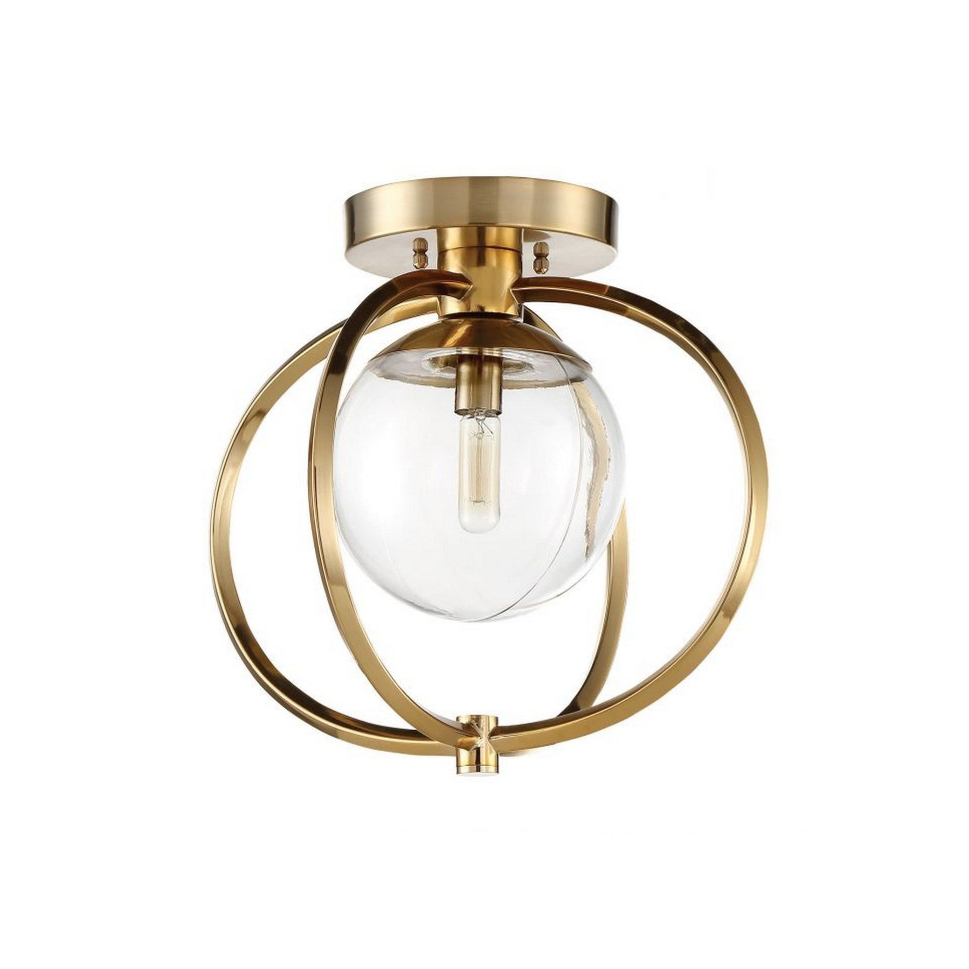 Craftmade Piltz 15" 1-Light Satin Brass Semi-Flush Mount Light With Orb-Shaped Steel Frames and Clear Glass Sphere Shades