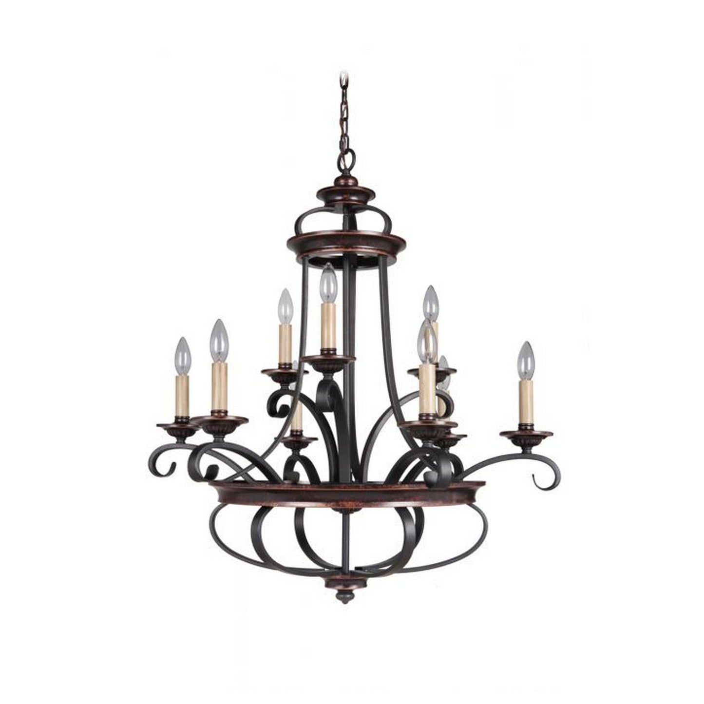 Craftmade Stafford 31" 9-Light 2-Tier Aged Bronze and Textured Black Candelabra Chandelier