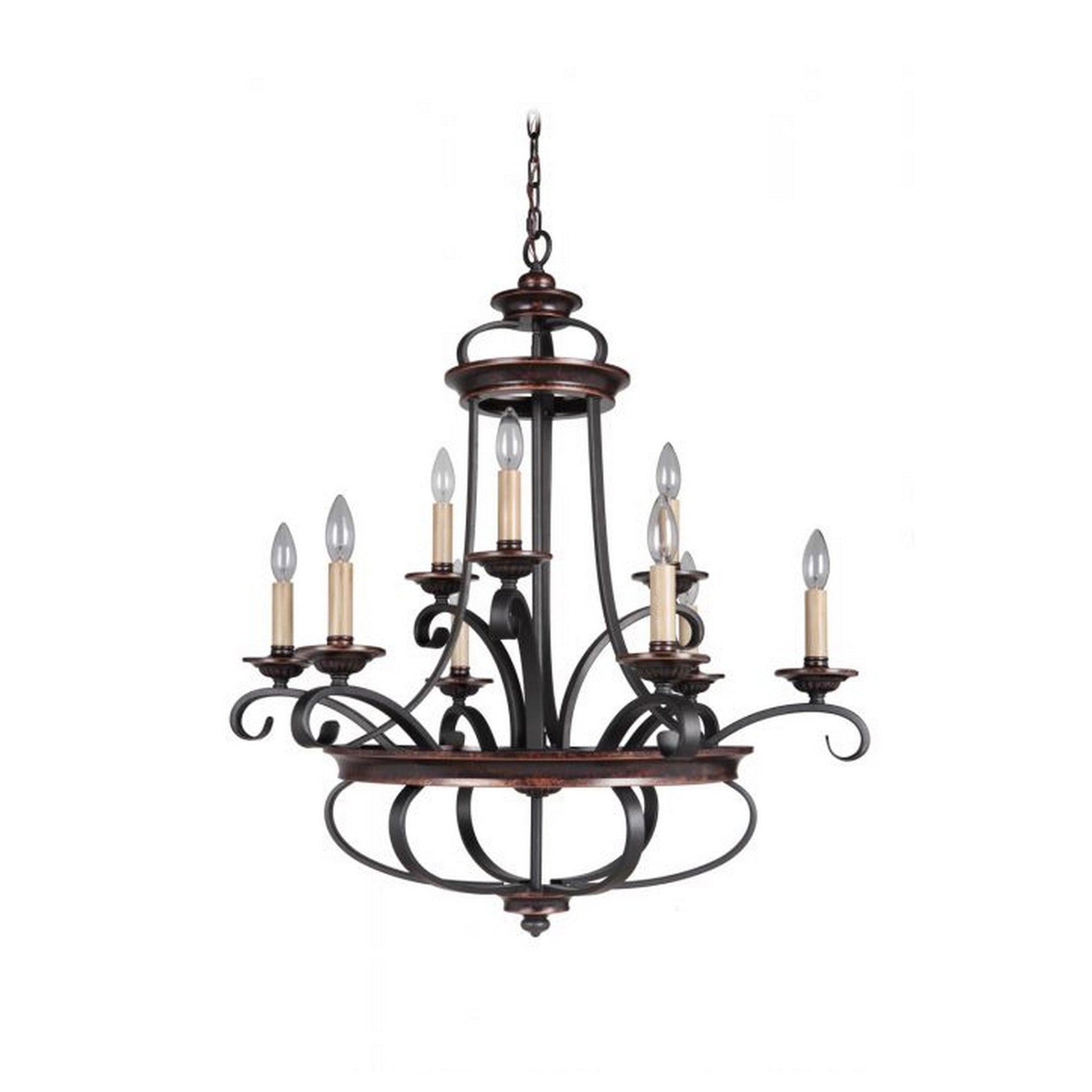 Craftmade Stafford 31" 9-Light 2-Tier Aged Bronze and Textured Black Candelabra Chandelier