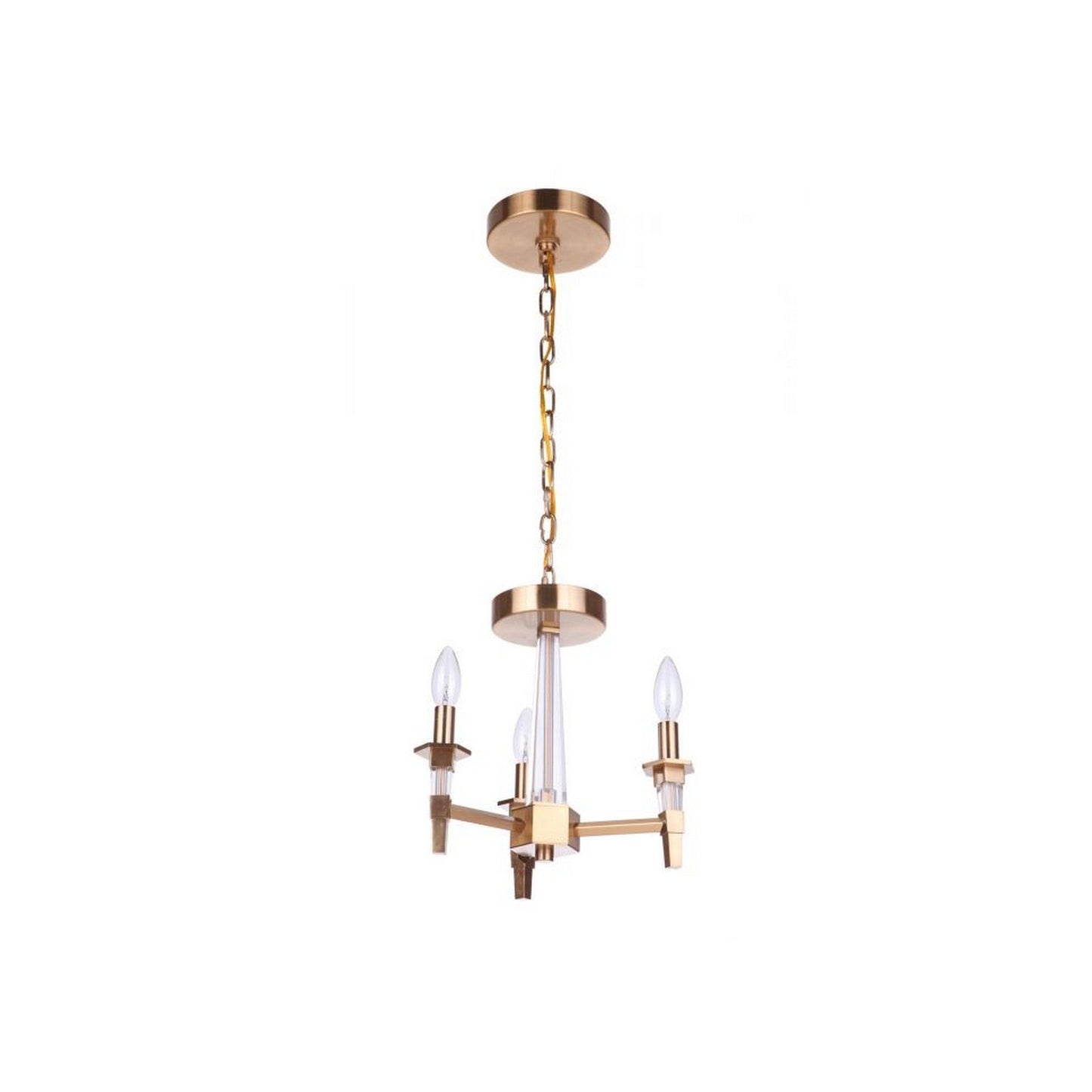 Craftmade Tarryn 11" 3-Light Satin Brass Candle-Style Semi-Flush Mount Light With Crystal Accents and Black Tapered Shades