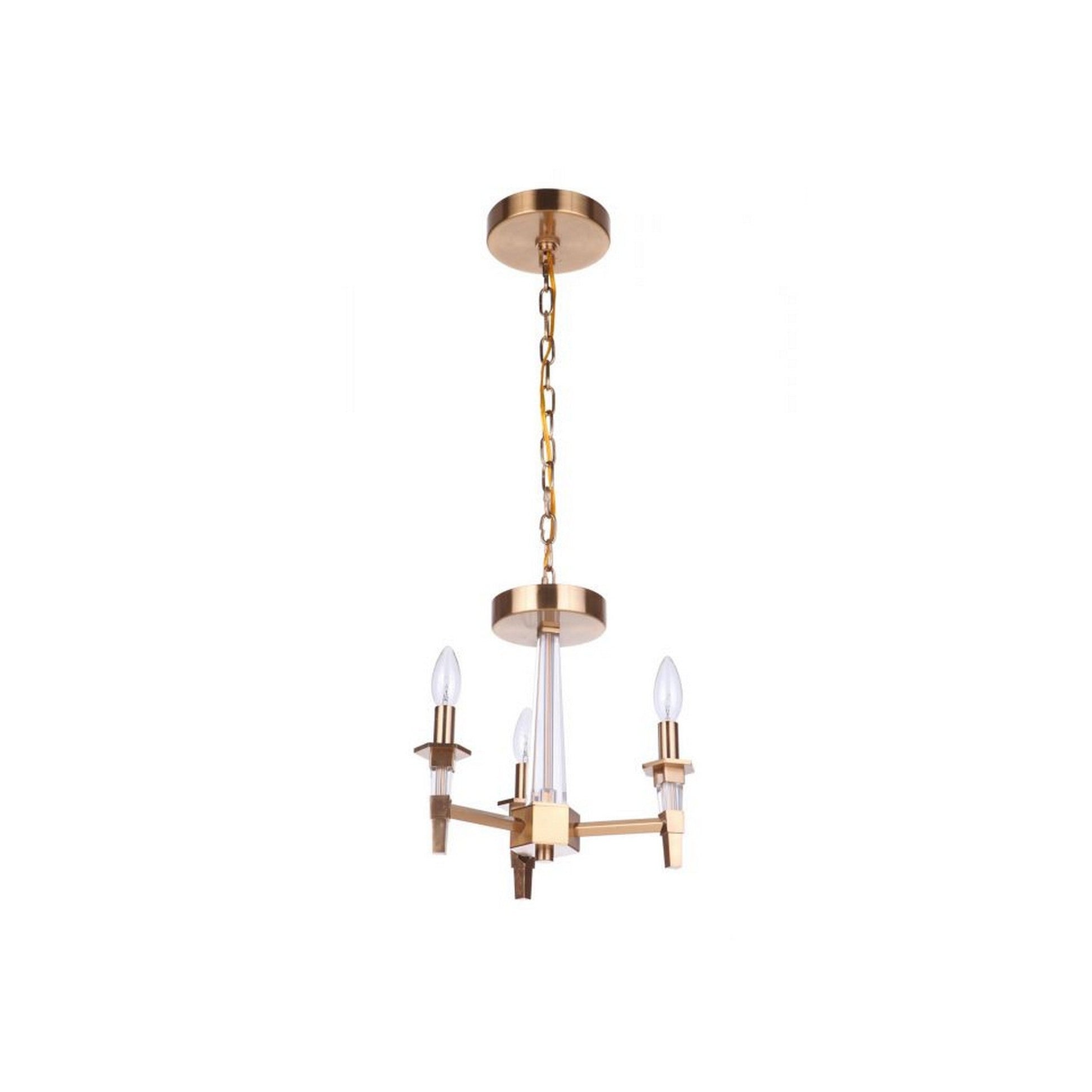 Craftmade Tarryn 11" 3-Light Satin Brass Candle-Style Semi-Flush Mount Light With Crystal Accents and Black Tapered Shades