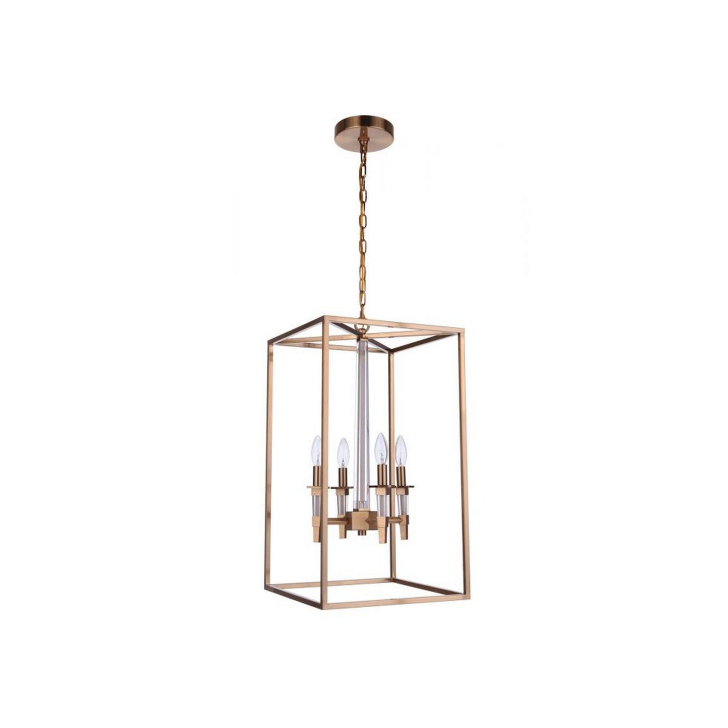 Craftmade Tarryn 14" 4-Light Satin Brass Candle-Style Foyer Chandelier With Crystal Accents and Black Tapered Shades