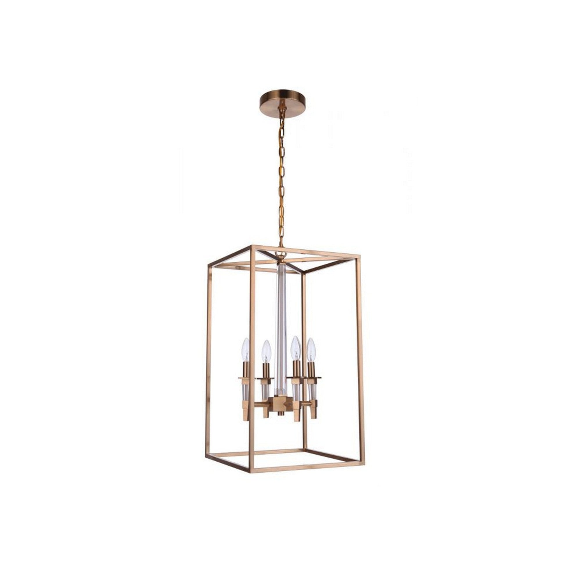 Craftmade Tarryn 14" 4-Light Satin Brass Candle-Style Foyer Chandelier With Crystal Accents and Black Tapered Shades