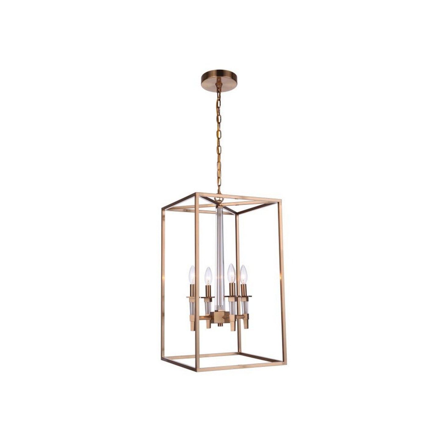 Craftmade Tarryn 14" 4-Light Satin Brass Candle-Style Foyer Chandelier With Crystal Accents and Black Tapered Shades
