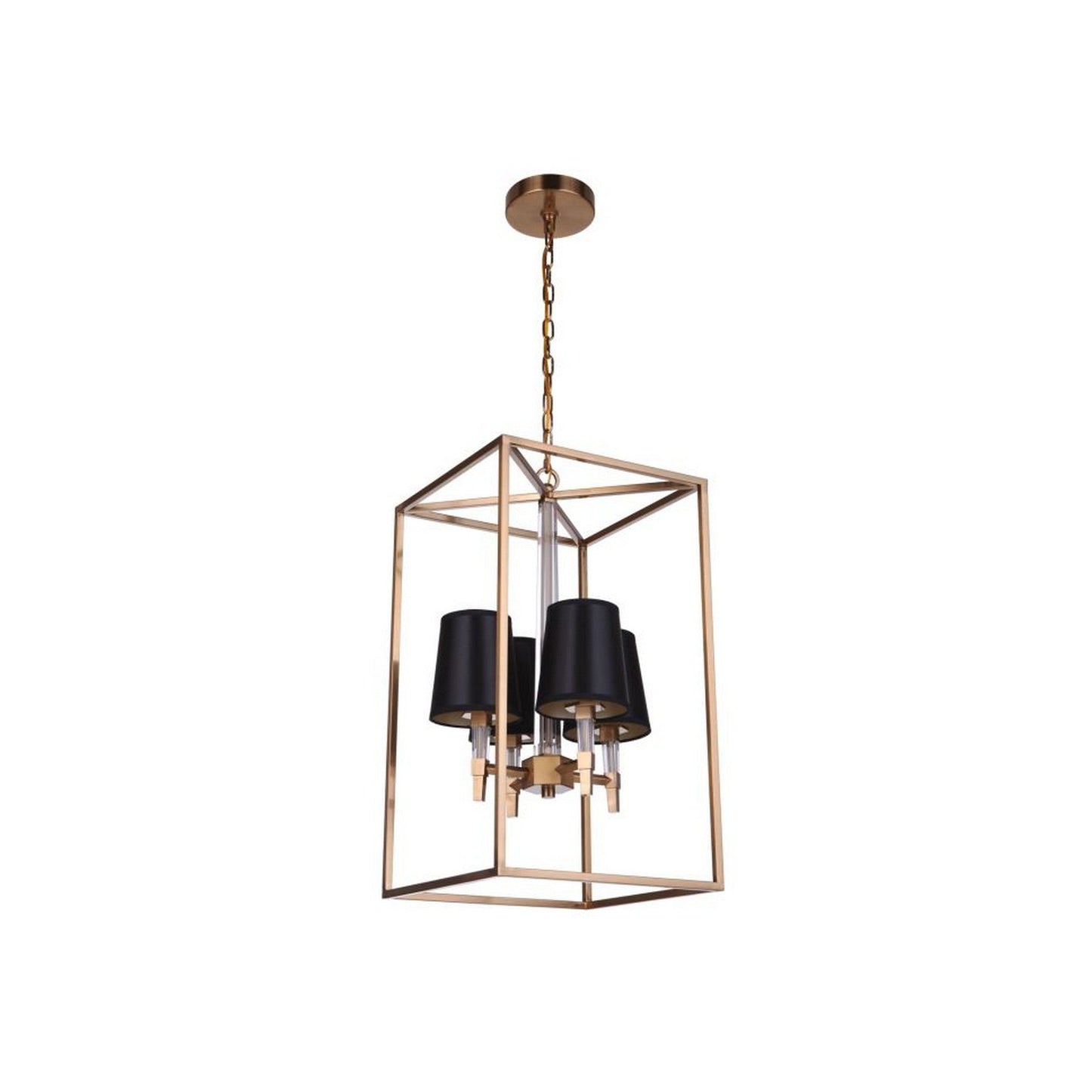 Craftmade Tarryn 14" 4-Light Satin Brass Candle-Style Foyer Chandelier With Crystal Accents and Black Tapered Shades