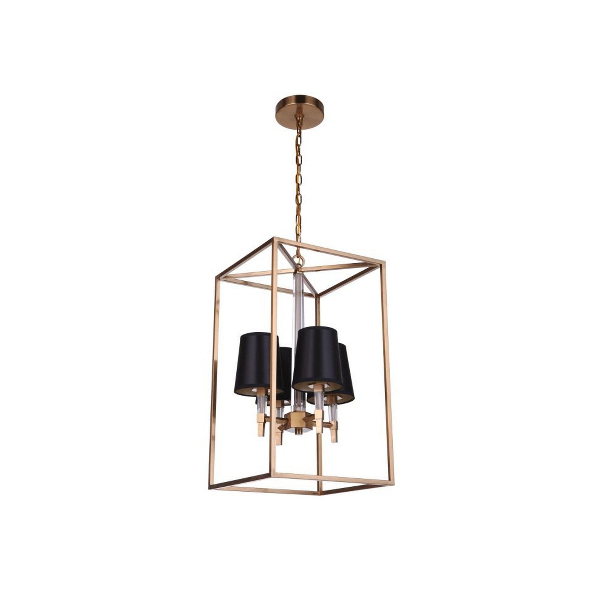 Craftmade Tarryn 14" 4-Light Satin Brass Candle-Style Foyer Chandelier With Crystal Accents and Black Tapered Shades