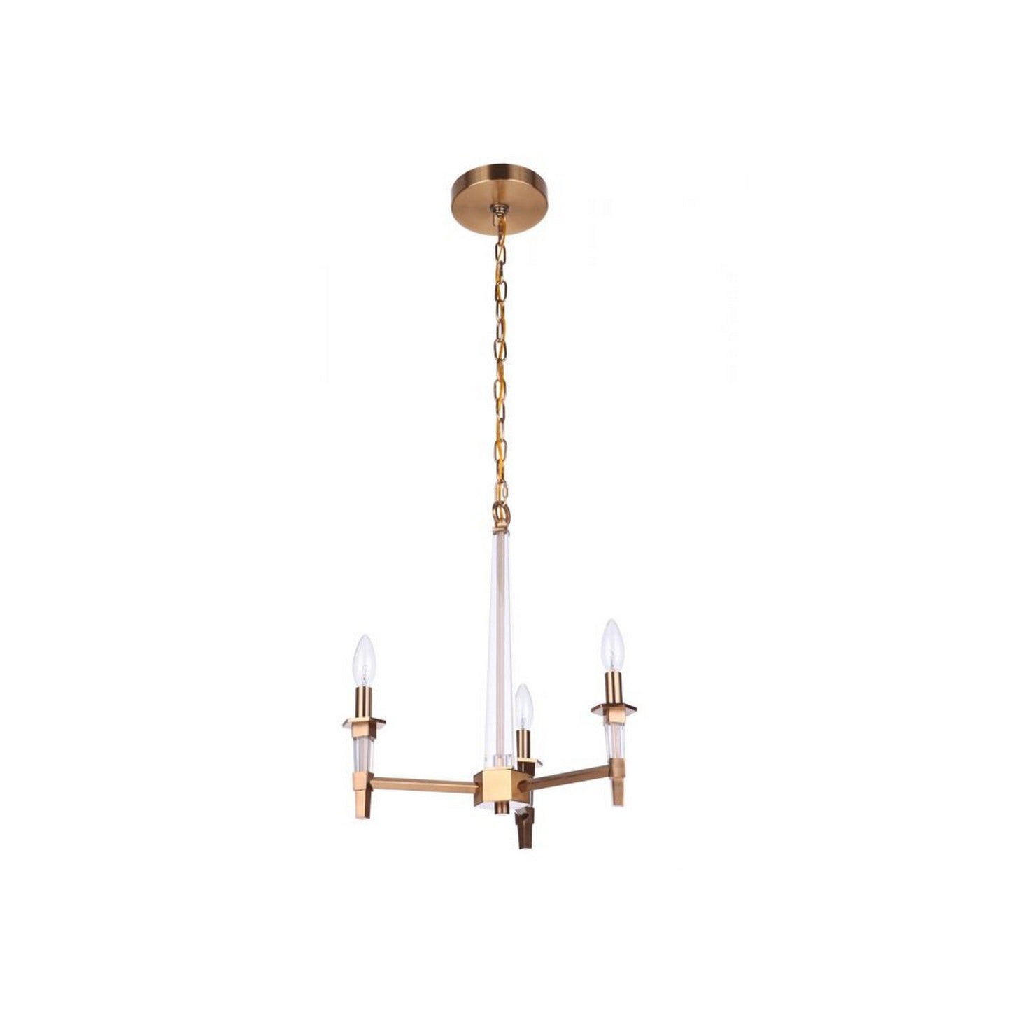 Craftmade Tarryn 20" 3-Light Satin Brass Candle-Style Chandelier With Crystal Accents and Black Tapered Shades