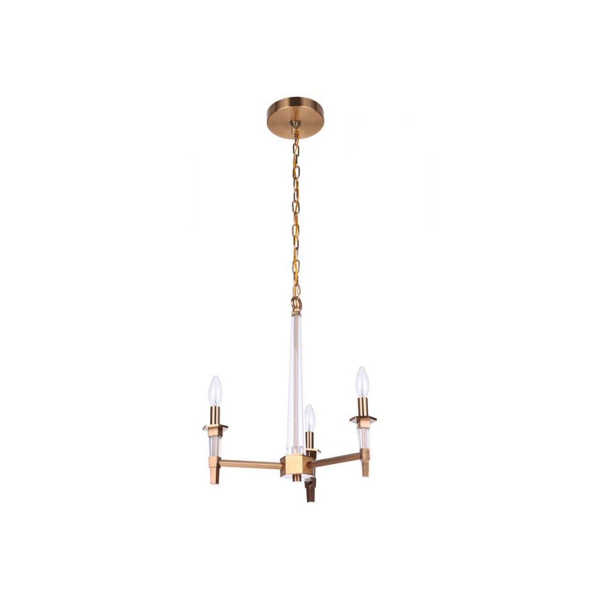 Craftmade Tarryn 20" 3-Light Satin Brass Candle-Style Chandelier With Crystal Accents and Black Tapered Shades