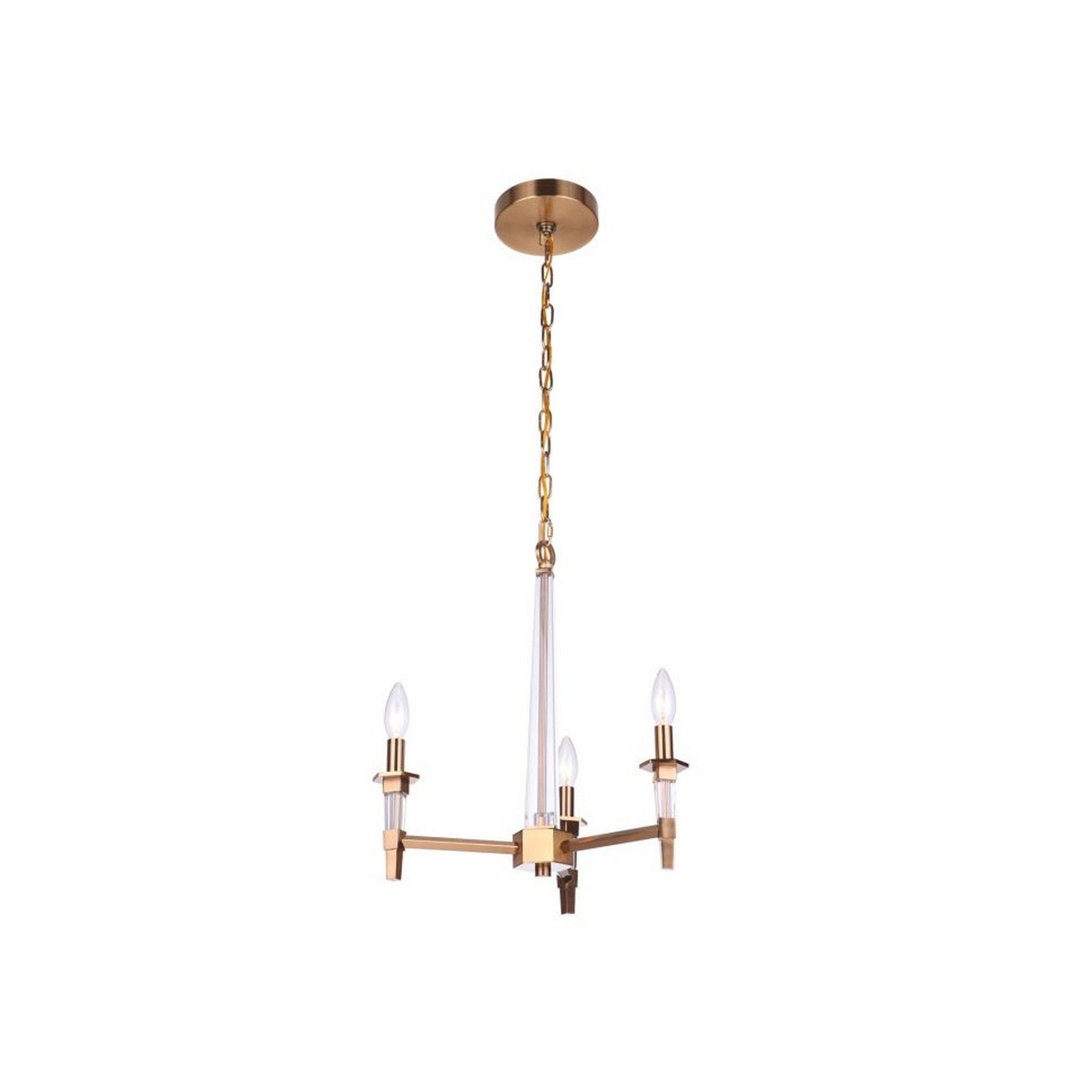 Craftmade Tarryn 20" 3-Light Satin Brass Candle-Style Chandelier With Crystal Accents and Black Tapered Shades
