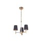 Craftmade Tarryn 20" 3-Light Satin Brass Candle-Style Chandelier With Crystal Accents and Black Tapered Shades