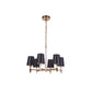Craftmade Tarryn 26" 6-Light Satin Brass Candle-Style Chandelier With Crystal Accents and Black Tapered Shades