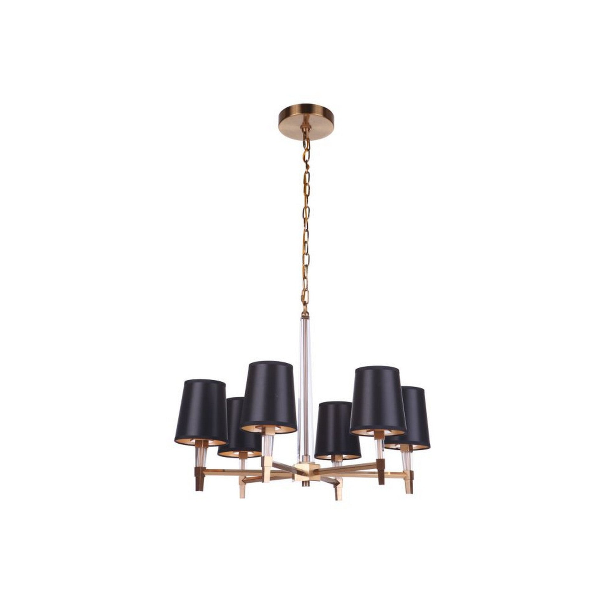 Craftmade Tarryn 30" 9-Light 2-Tier Satin Brass Candle-Style Chandelier With Crystal Accents and Black Tapered Shades