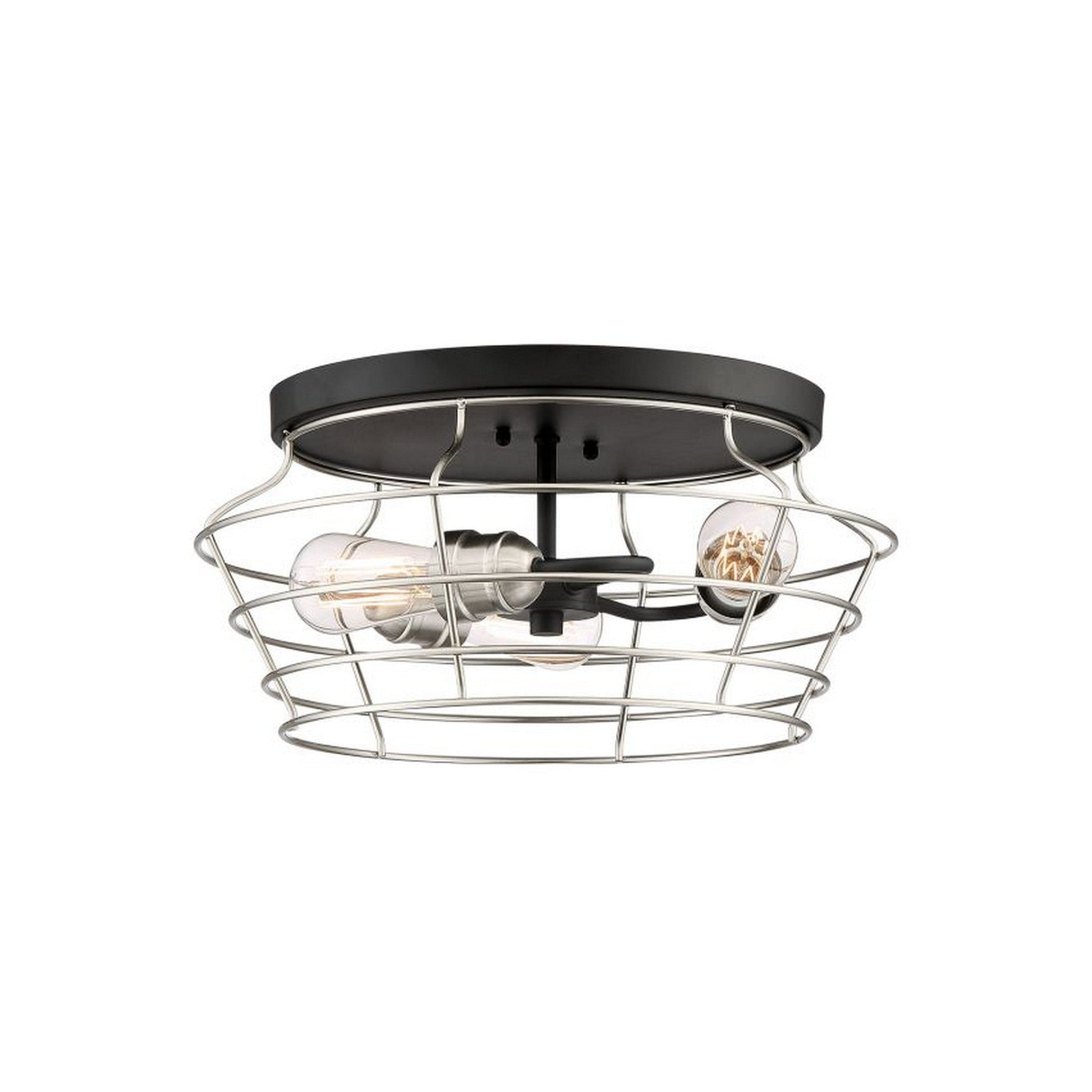 Craftmade Thatcher 17" 3-Light Flat Black Flush Mount Light With Brushed Polished Nickel Metal Wire Shade