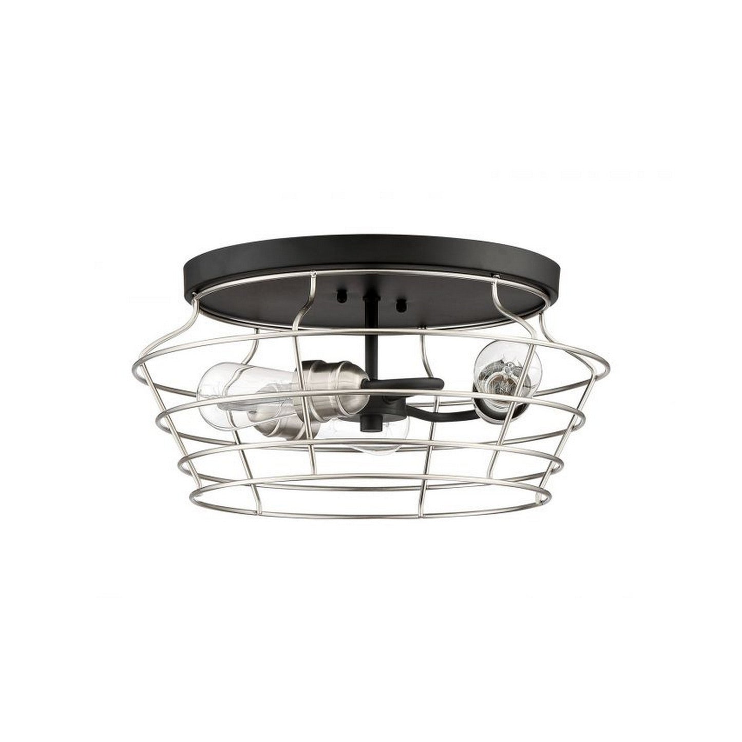 Craftmade Thatcher 17" 3-Light Flat Black Flush Mount Light With Brushed Polished Nickel Metal Wire Shade