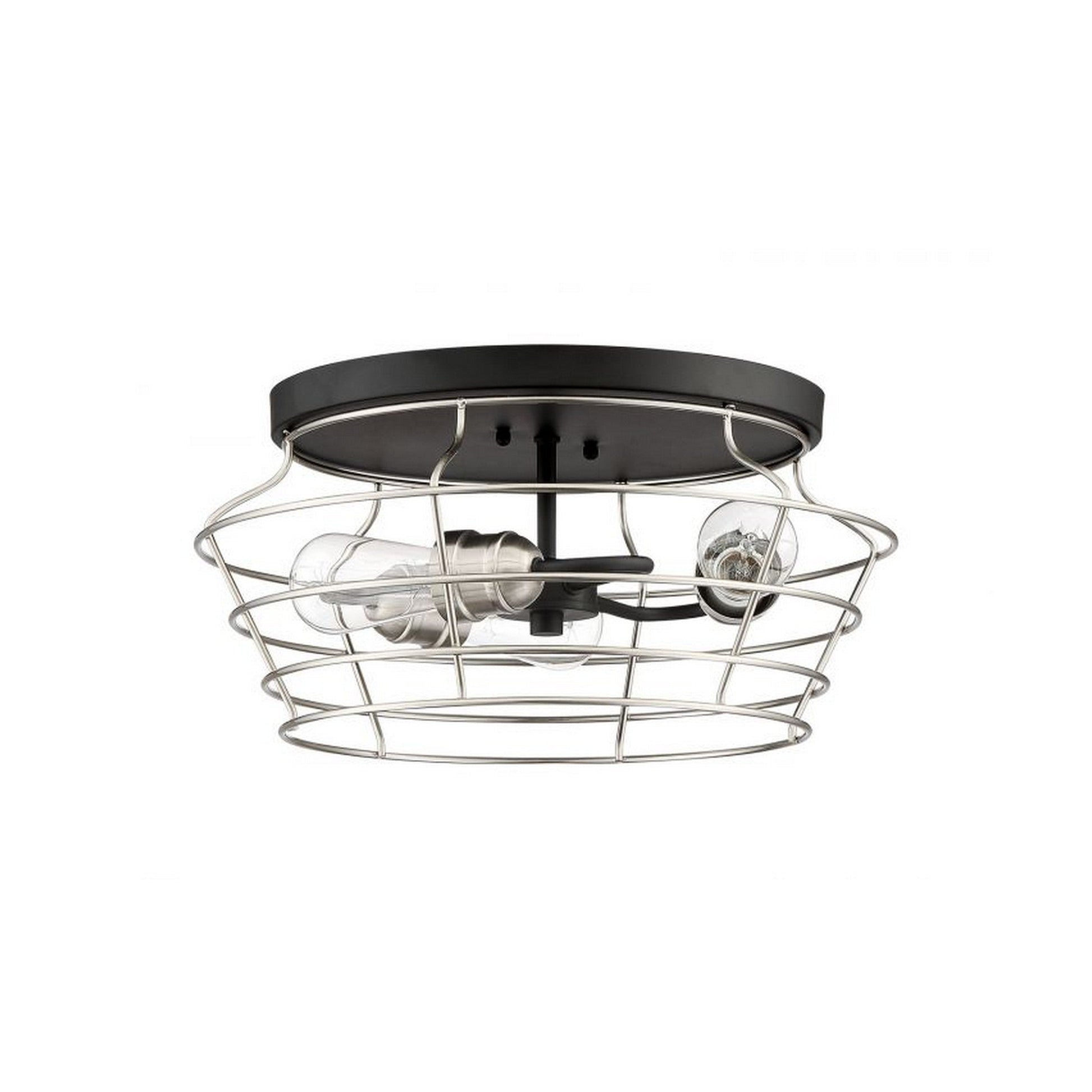 Craftmade Thatcher 17" 3-Light Flat Black Flush Mount Light With Brushed Polished Nickel Metal Wire Shade