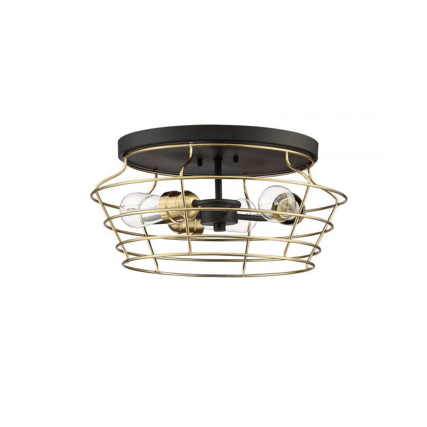 Craftmade Thatcher 17" 3-Light Flat Black Flush Mount Light With Satin Brass Metal Wire Shade