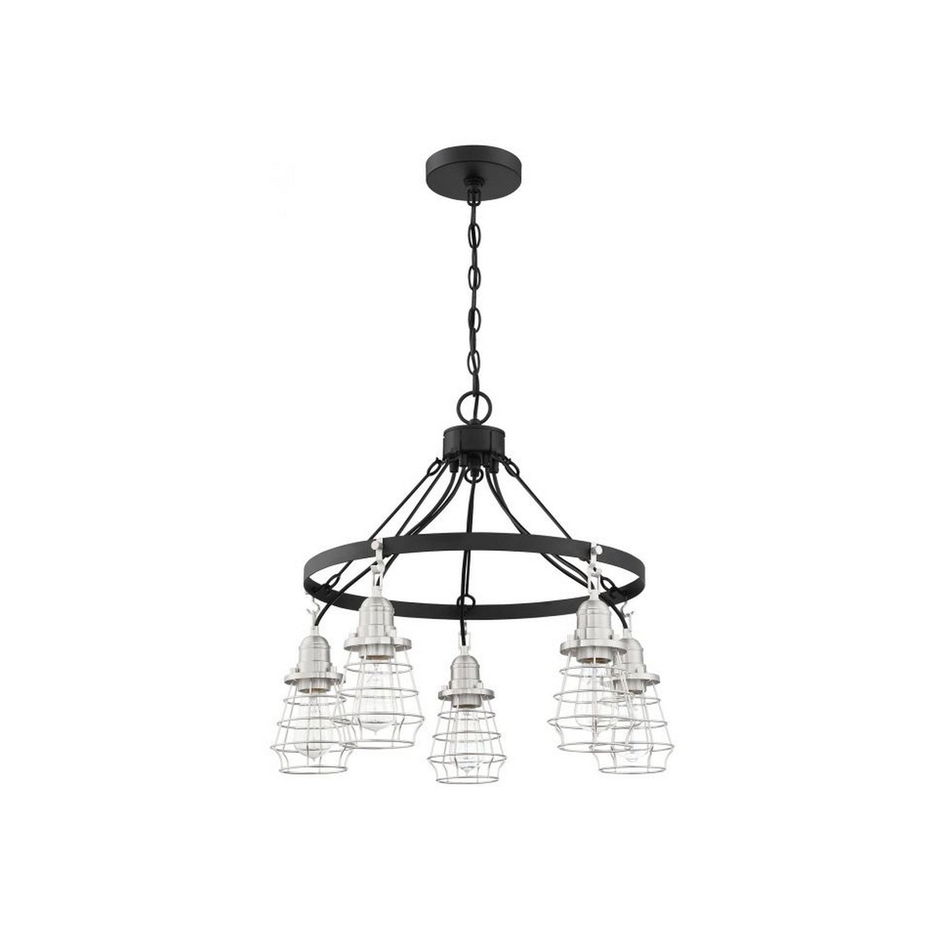 Craftmade Thatcher 25" 5-Light Flat Black Chandelier With Brushed Polished Nickel Metal Wire Shades