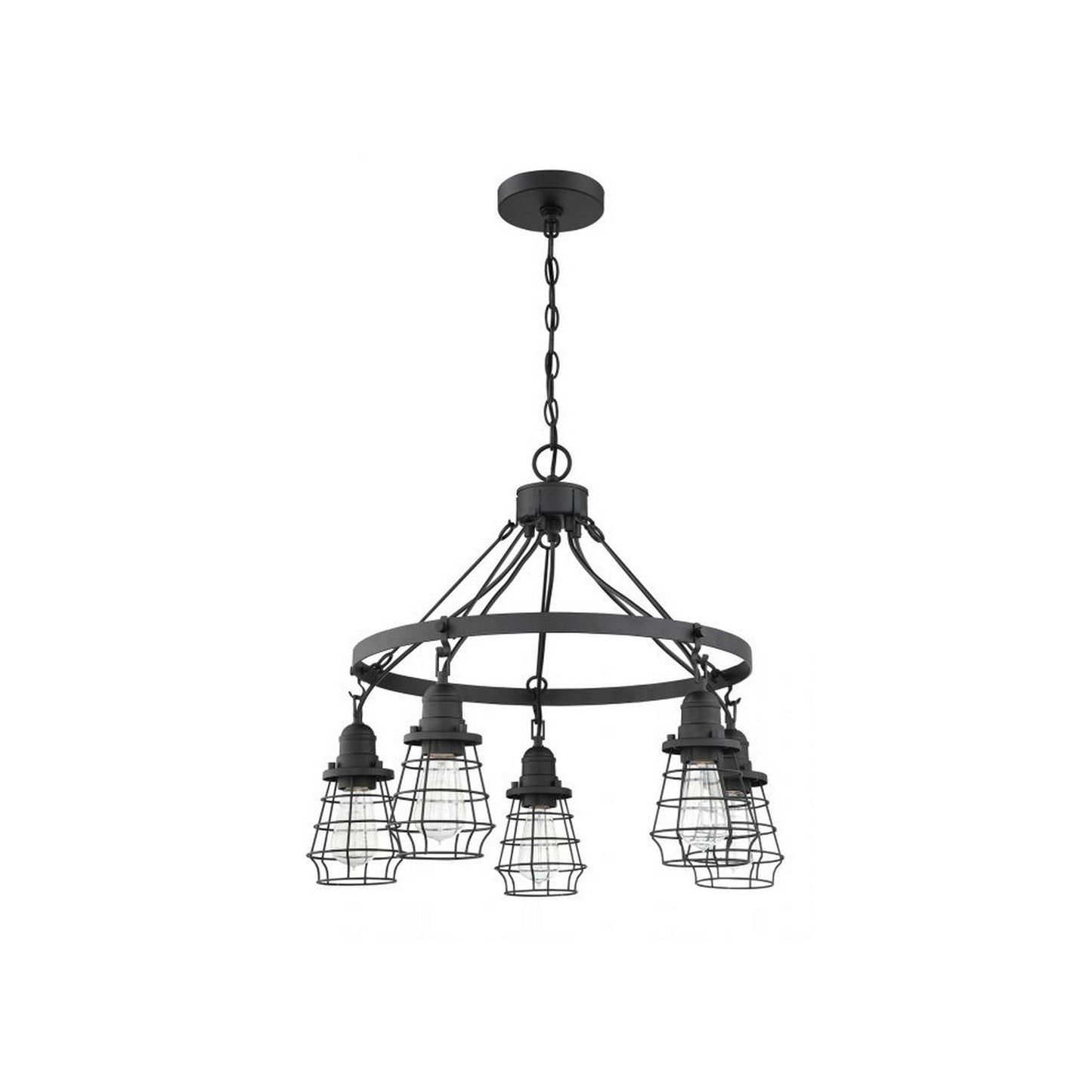 Craftmade Thatcher 25" 5-Light Flat Black Chandelier With Metal Wire Shades