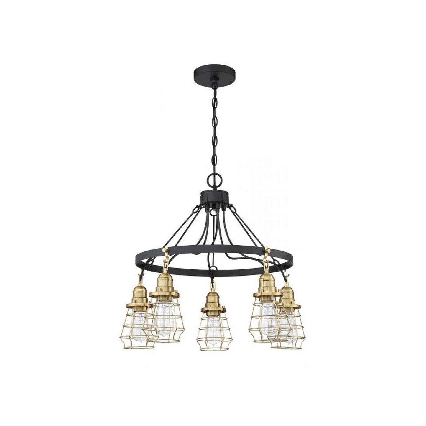 Craftmade Thatcher 25" 5-Light Flat Black Chandelier With Satin Brass Metal Wire Shades