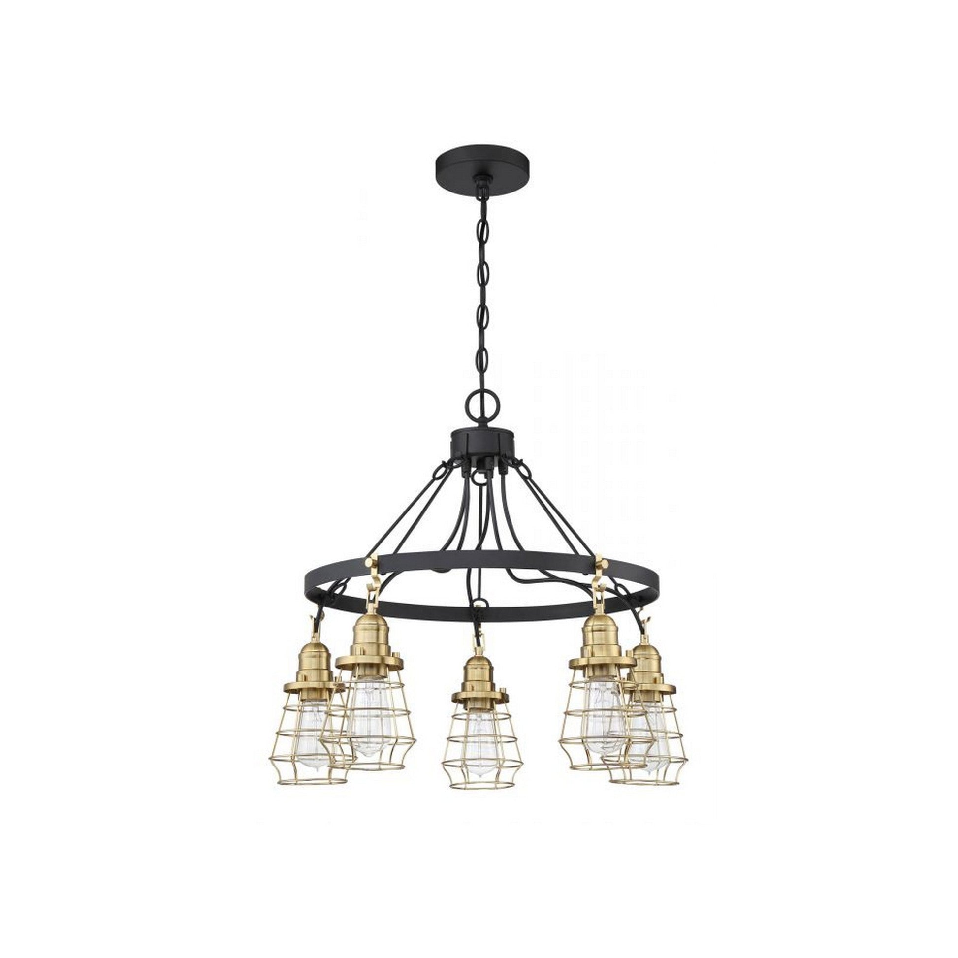 Craftmade Thatcher 25" 5-Light Flat Black Chandelier With Satin Brass Metal Wire Shades