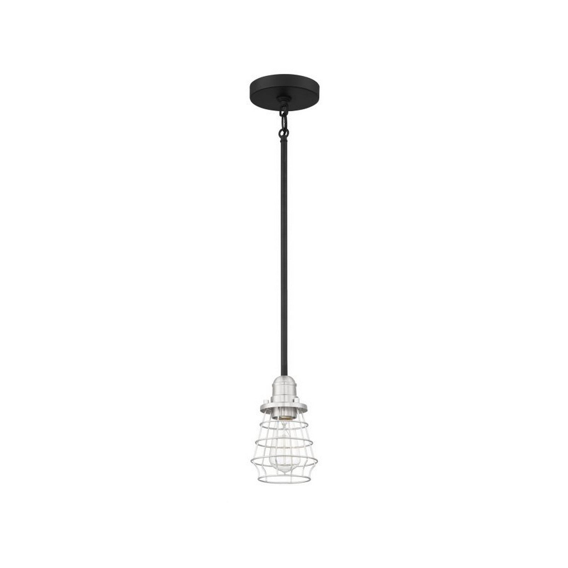 Craftmade Thatcher 5" 1-Light Flat Black Mini-Pendant Light With Brushed Polished Nickel Metal Wire Shade