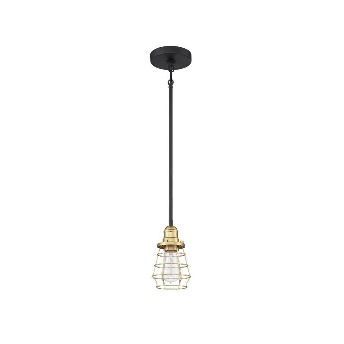 Craftmade Thatcher 5" 1-Light Flat Black Mini-Pendant Light With Satin Brass Metal Wire Shade