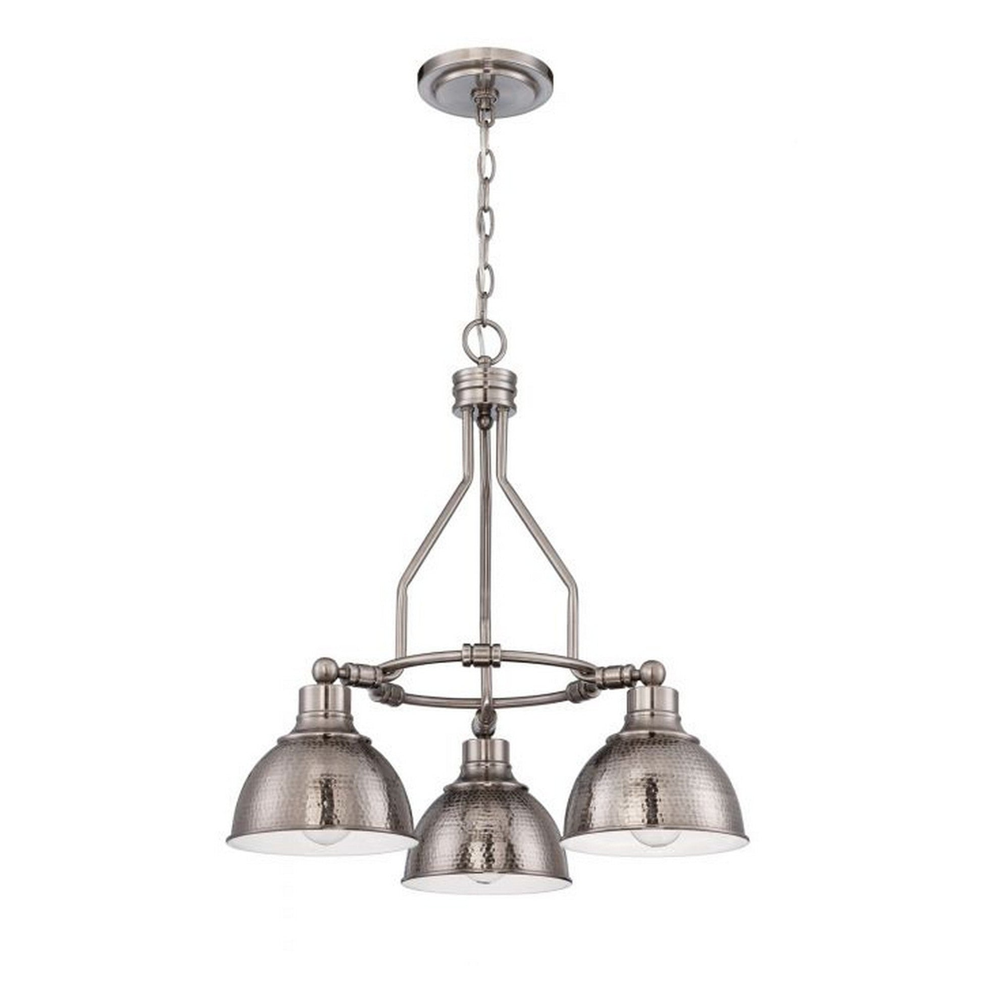 Craftmade Timarron 23" 3-Light Antique Nickel Light Down Chandelier With Hammered Metal Shades