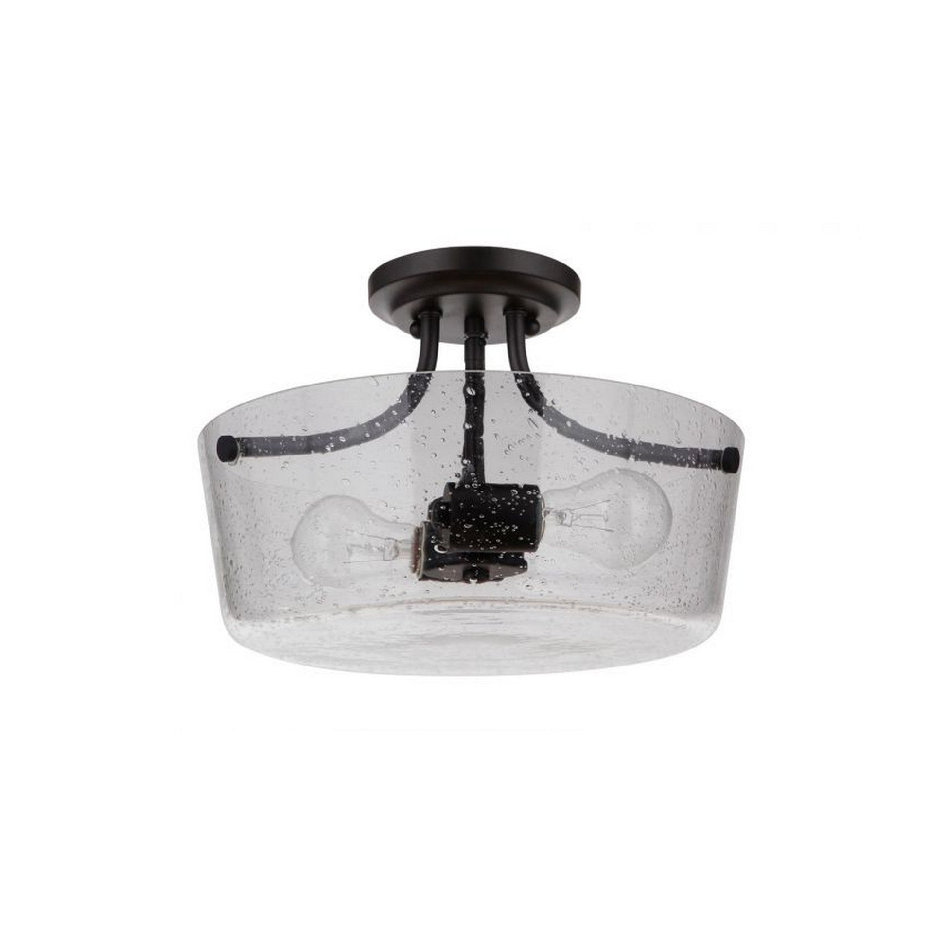 Craftmade Tyler 13" 2-Light Flat Black Semi-Flush Mount Light With Clear Seeded Glass Shade