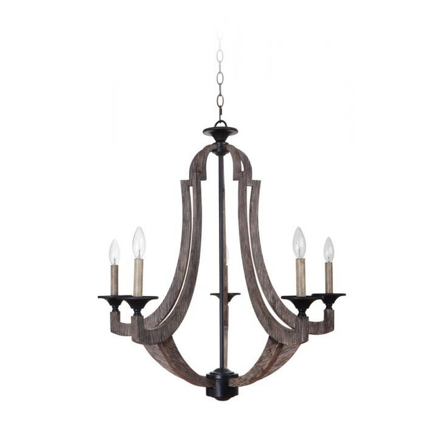 Craftmade Winton 30" 5-Light Weathered Pine and Bronze Candelabra Chandelier