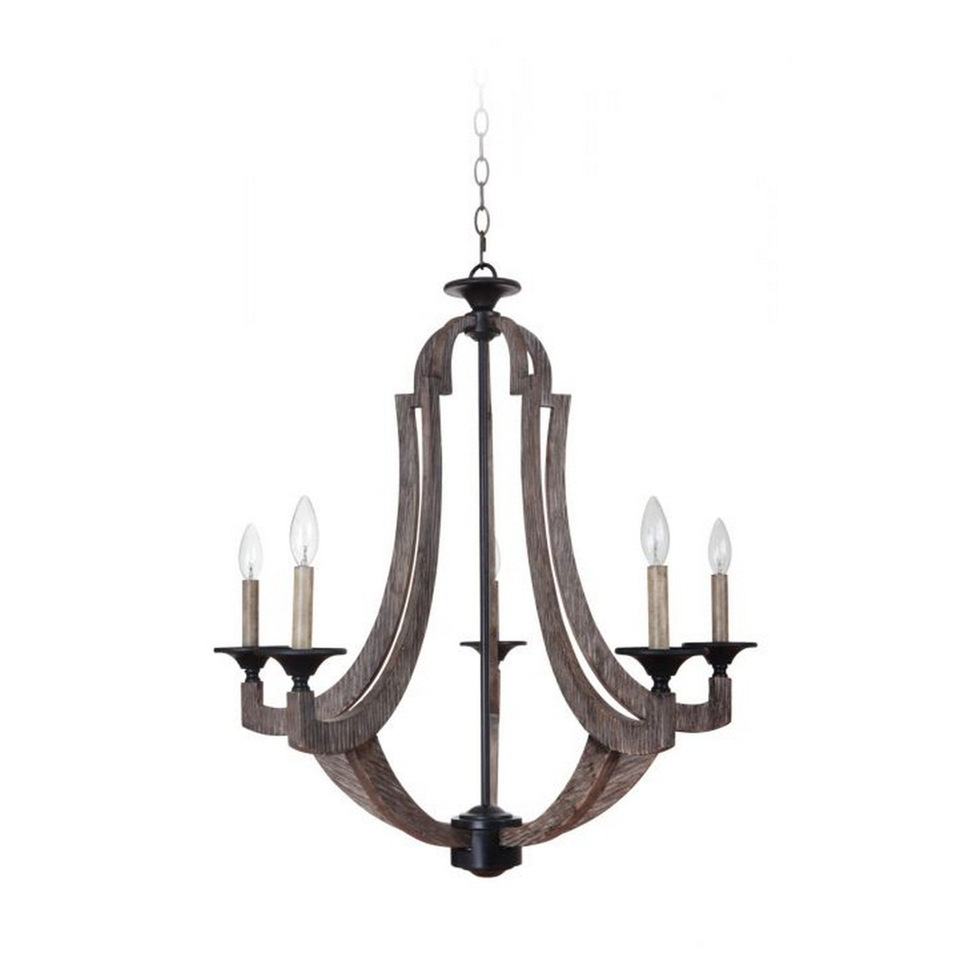 Craftmade Winton 30" 5-Light Weathered Pine and Bronze Candelabra Chandelier