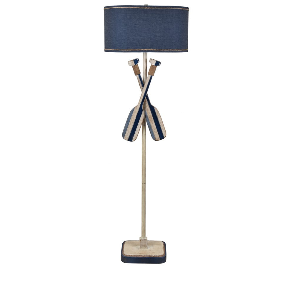 Crestview Collection 63" Coastal Resin And Metal Boat Oar Floor Lamp In Nautical Blue And White Finish With Blue Linen Shade