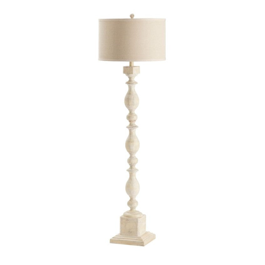 Crestview Collection 66" Traditional Resin Wood Post Floor Lamp In White Wash Finish With Natural Linen Shade