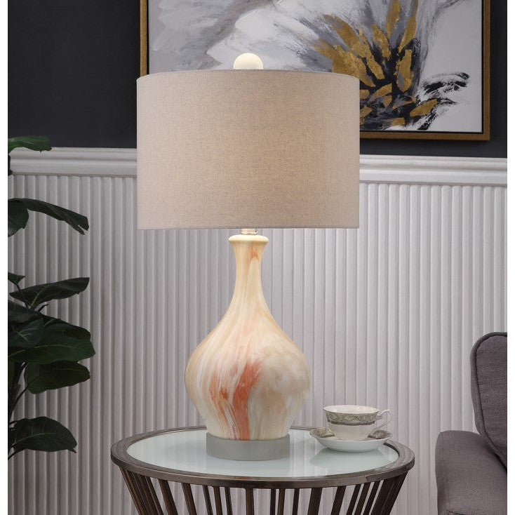 Crestview Collection Abbey 27" Transitional Ceramic And Crystal Table Lamp In Blush Marble And Frosted Finish With Natural Linen Shade