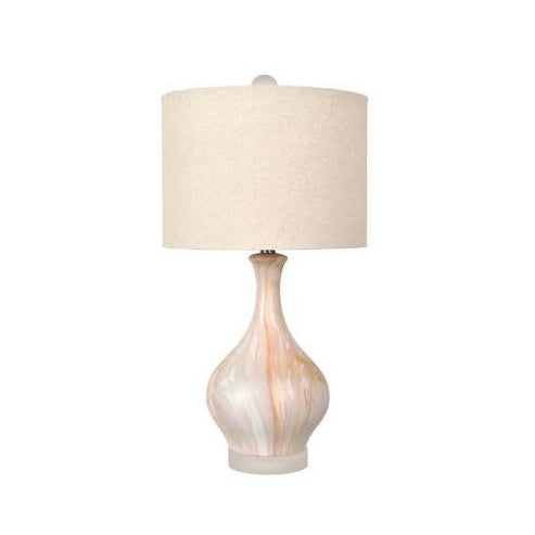 Crestview Collection Abbey 27" Transitional Ceramic And Crystal Table Lamp In Blush Marble And Frosted Finish With Natural Linen Shade