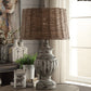 Crestview Collection Adeline 33" Rustic Resin Table Lamp In French Blue Finish With Natural Rattan Shade