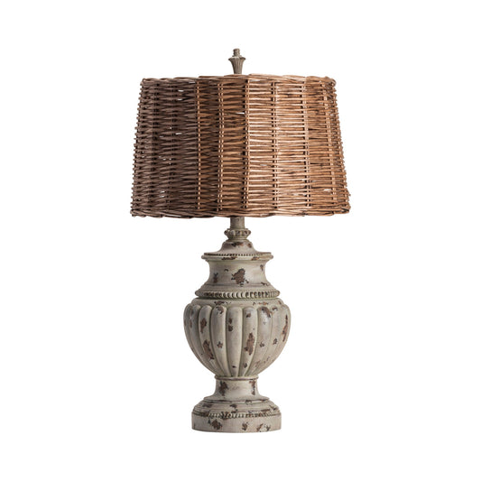 Crestview Collection Adeline 33" Rustic Resin Table Lamp In French Blue Finish With Natural Rattan Shade