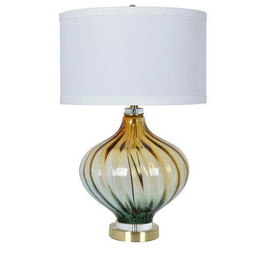 Crestview Collection Amelia 30" Transitional Glass Table Lamp In Twisted Champagne And Antique Brass Finish With White Linen Shade