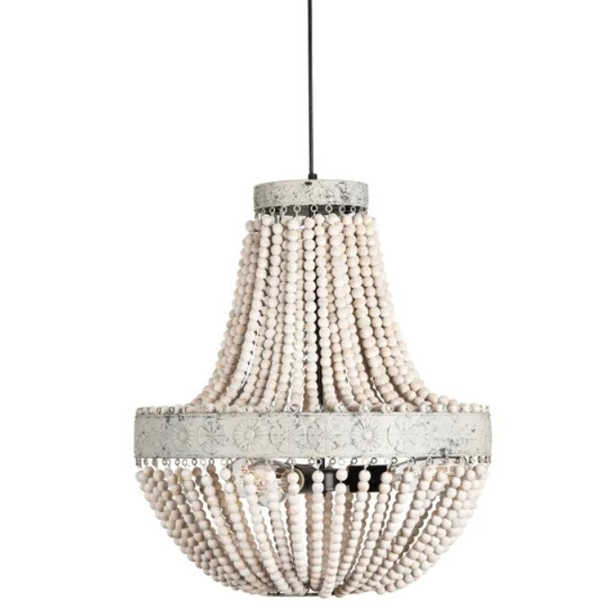 Crestview Collection Andrea 9" Traditional Wood And Metal Chandelier In White Washed Wood And Grey Washed Metal Finish