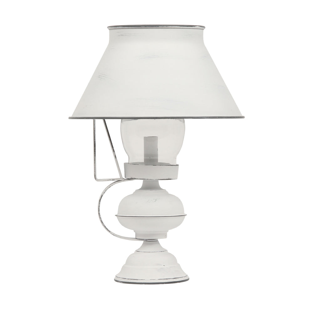 Crestview Collection Archer 17" Rustic Metal And Glass Tole Table Lamp In Antique Chalk White Finish With Tapered Metal Shade