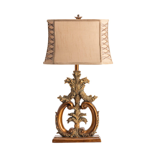 Crestview Collection Aria 32" Traditional Resin Table Lamp In Antique Gold Finish With Cut Corner Side Pleated Gold Silk Shade